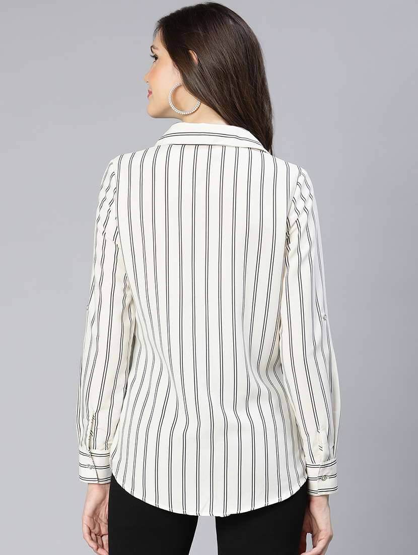 women striped printed long sleeves shirt style top - 21584930 - Standard Image - 3