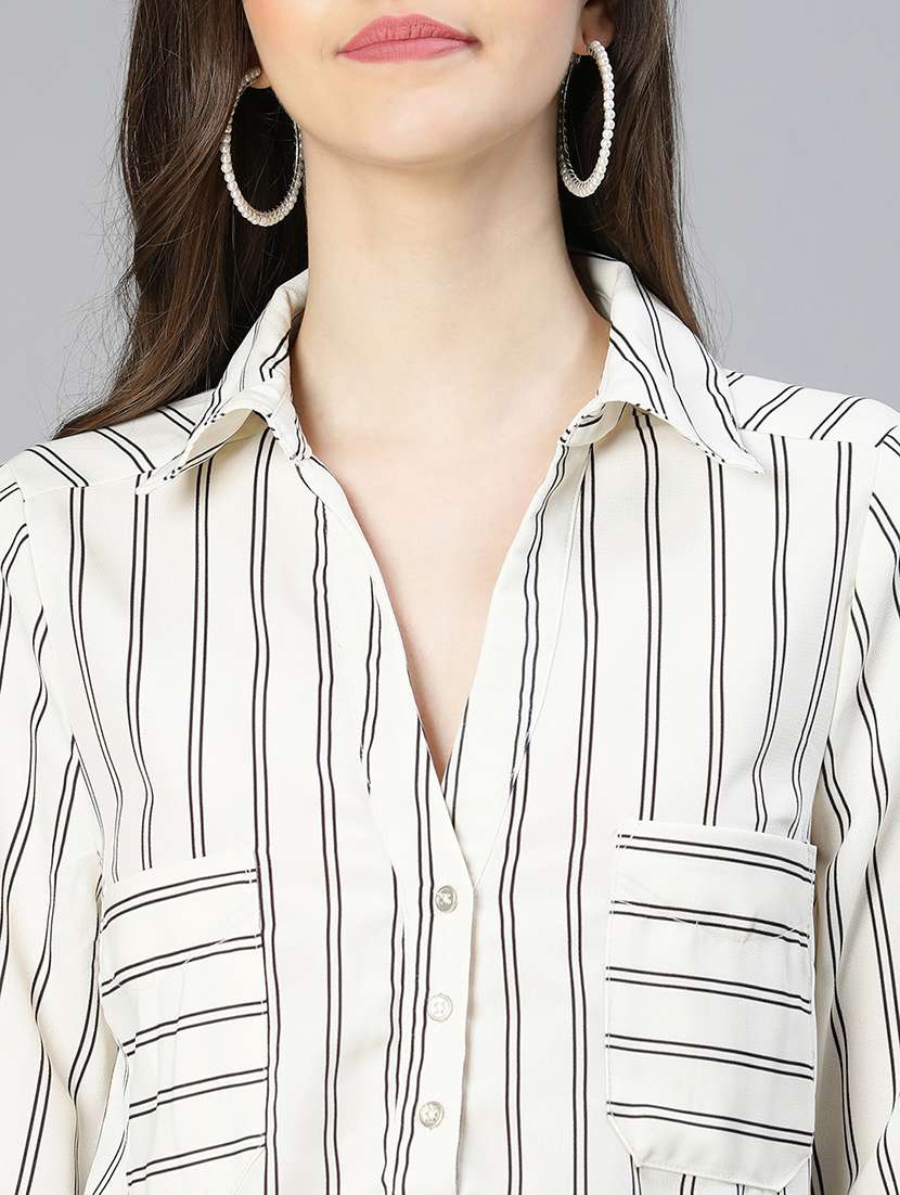 women striped printed long sleeves shirt style top - 21584930 - Standard Image - 5