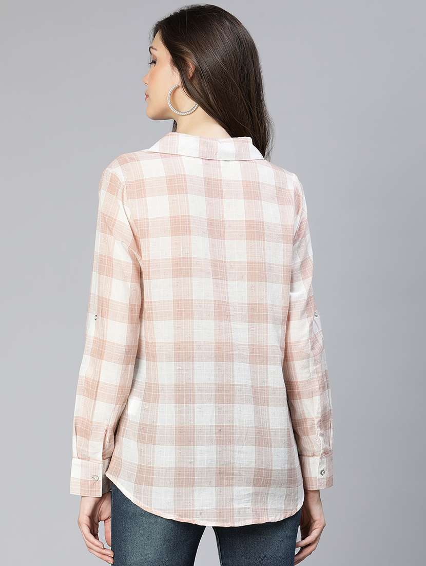 women checked printed collared shirt style top - 21584931 - Standard Image - 3