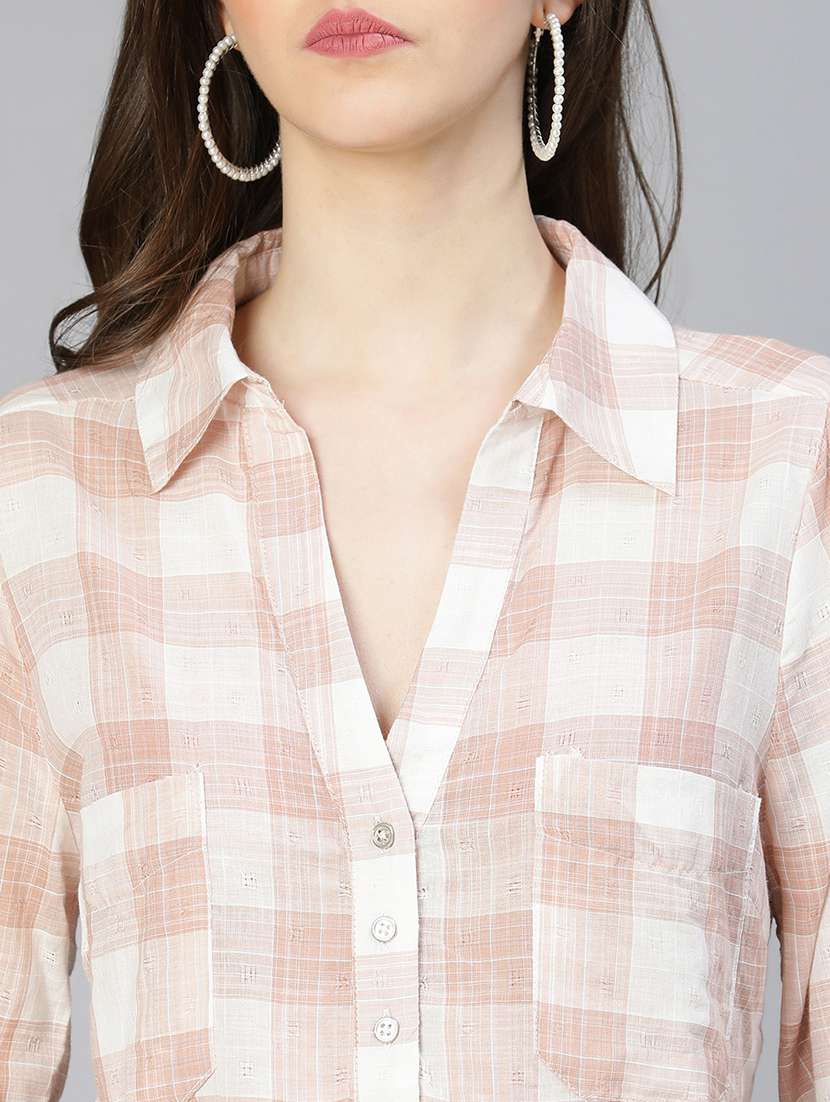 women checked printed collared shirt style top - 21584931 - Standard Image - 5