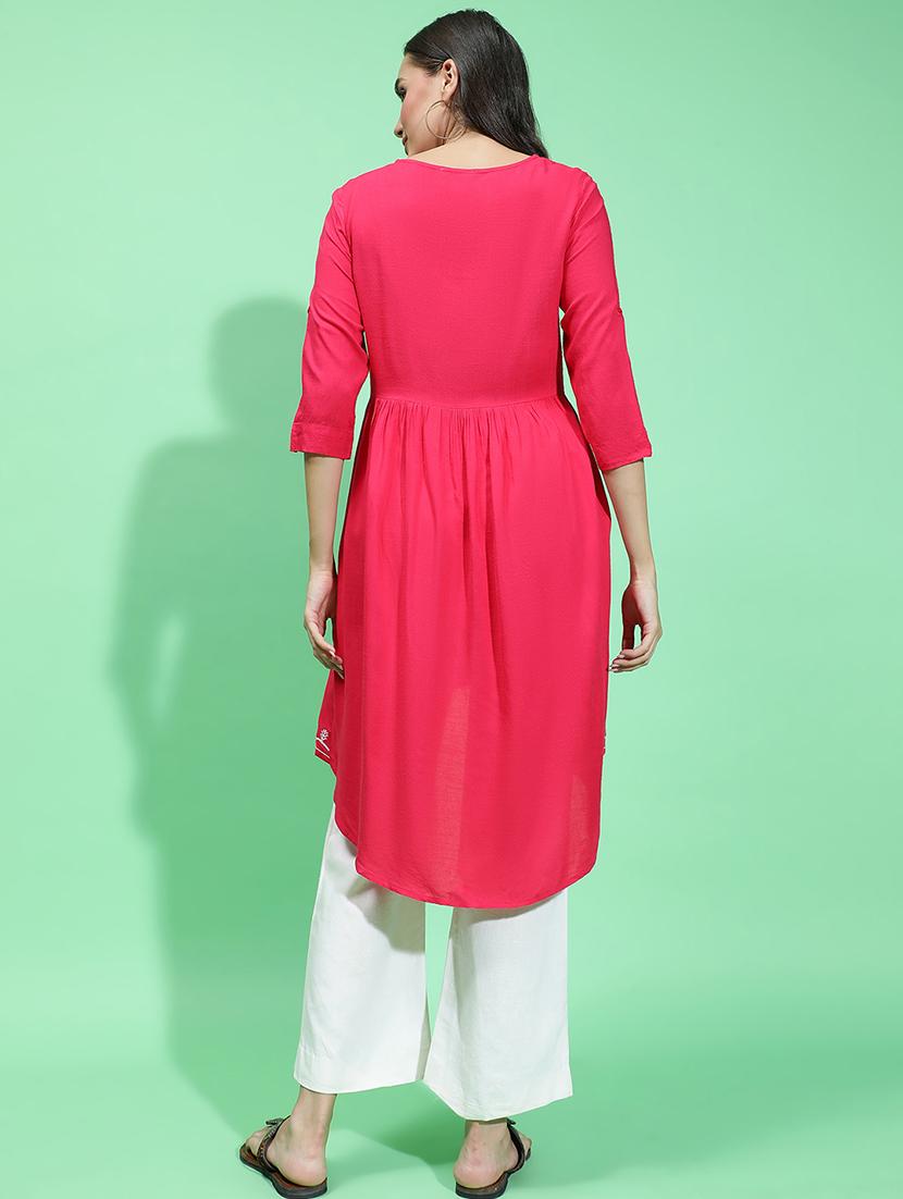 women embroidered three quarter sleeves high low kurta - 21584943 - Standard Image - 3