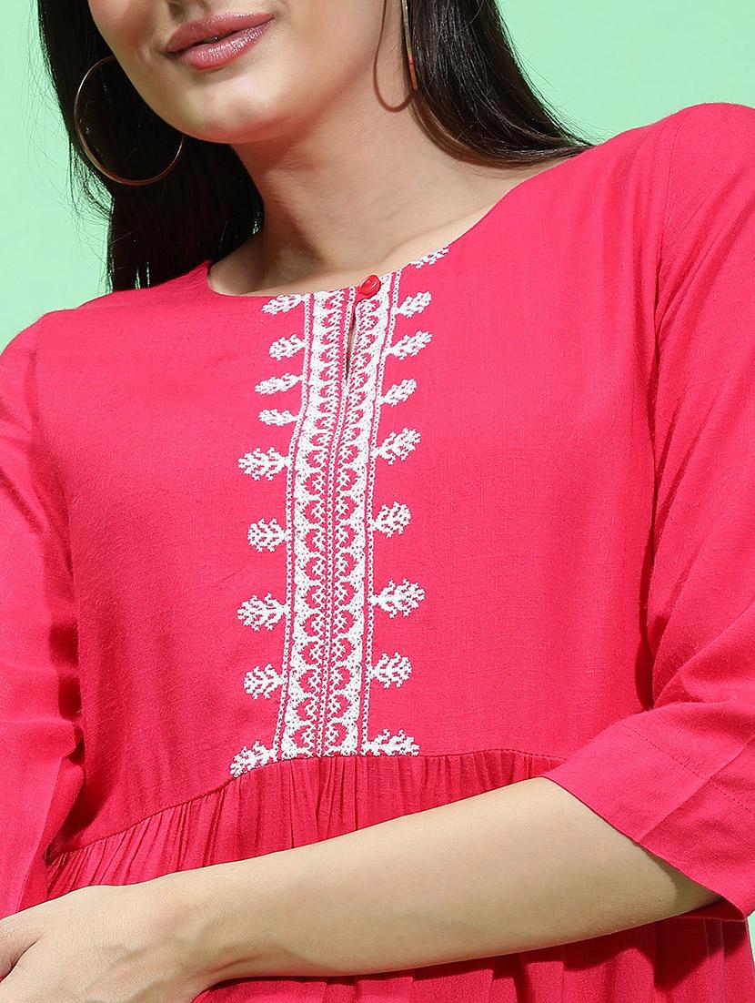 women embroidered three quarter sleeves high low kurta - 21584943 - Standard Image - 5