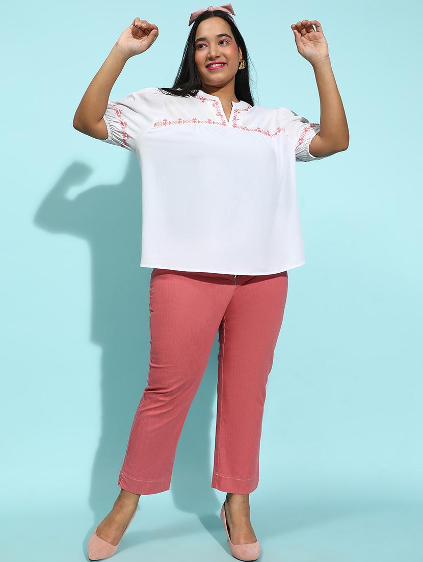 women embroidered short sleeves plus size top - 21584958 - Standard Image - 3