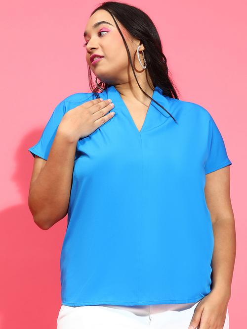 women solid short sleeves plus size top - 21584965 - Standard Image - 0