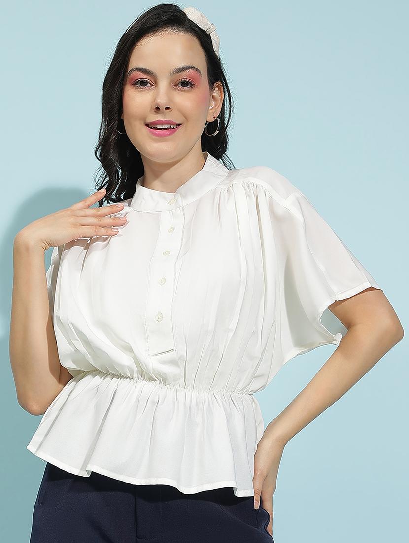 women solid short sleeves peplum top - 21584984 -  Zoom Image - 0