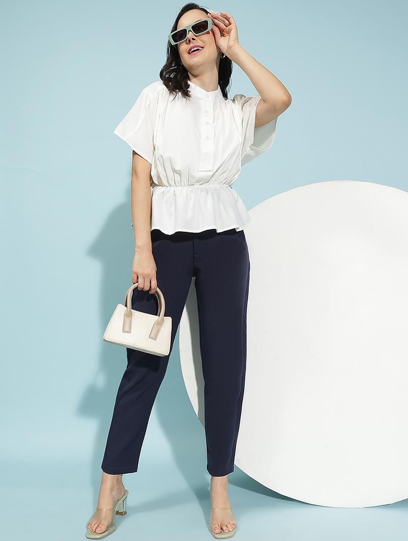 women solid short sleeves peplum top - 21584984 - Standard Image - 3