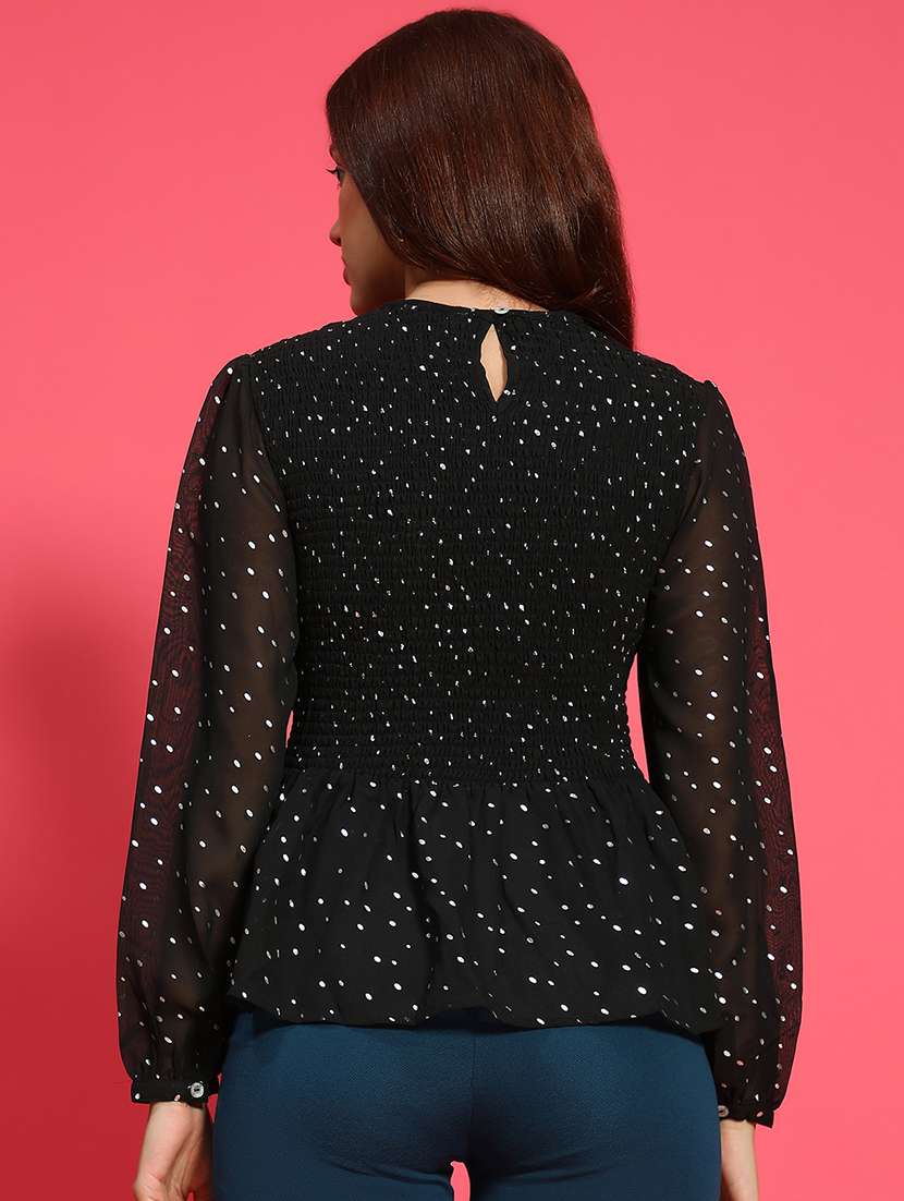 women printed long sleeves peplum top - 21585001 -  Standard Image - 3
