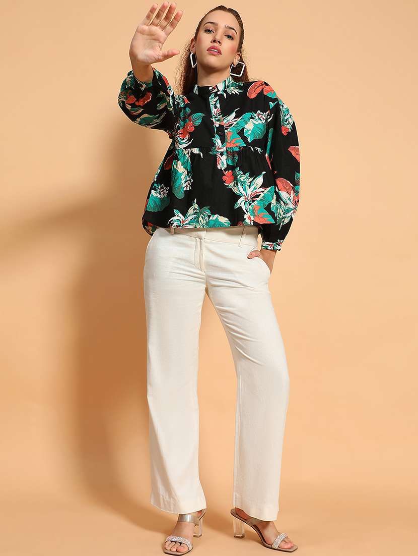 women floral printed long sleeves a-line top - 21585013 -  Standard Image - 3