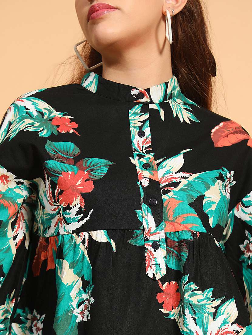 women floral printed long sleeves a-line top - 21585013 -  Standard Image - 5