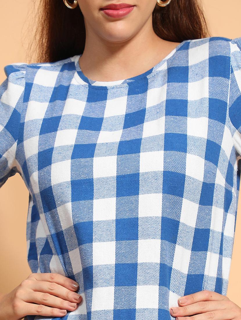 women checked printed round neck top - 21585014 - Standard Image - 5
