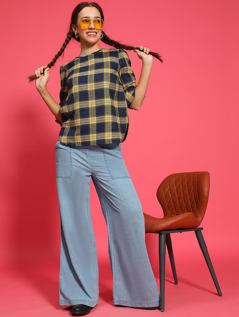 women checked printed round neck top - 21585015 - Standard Image - 3