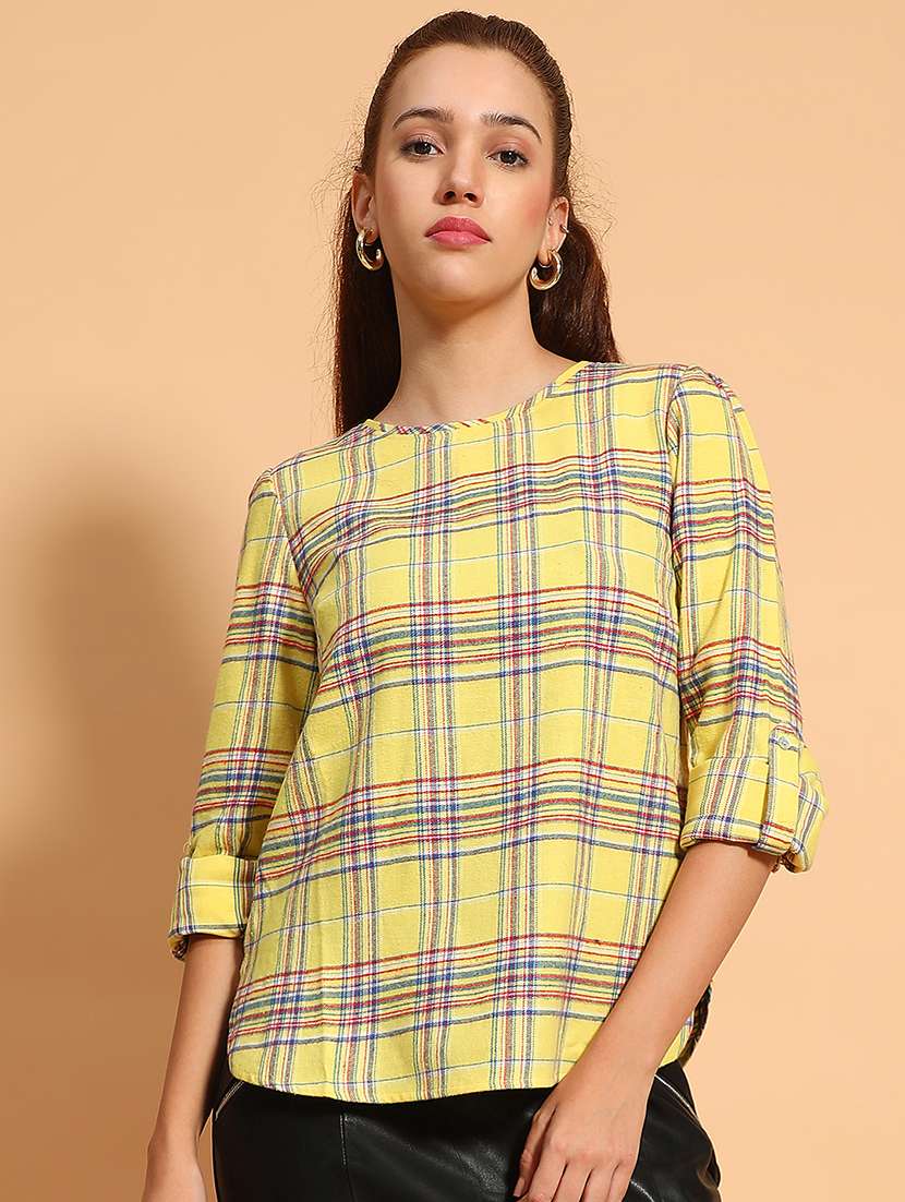 women checked printed round neck top - 21585017 -  Zoom Image - 0