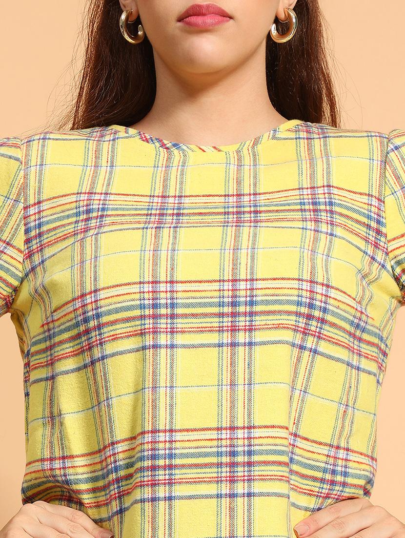 women checked printed round neck top - 21585017 - Standard Image - 5