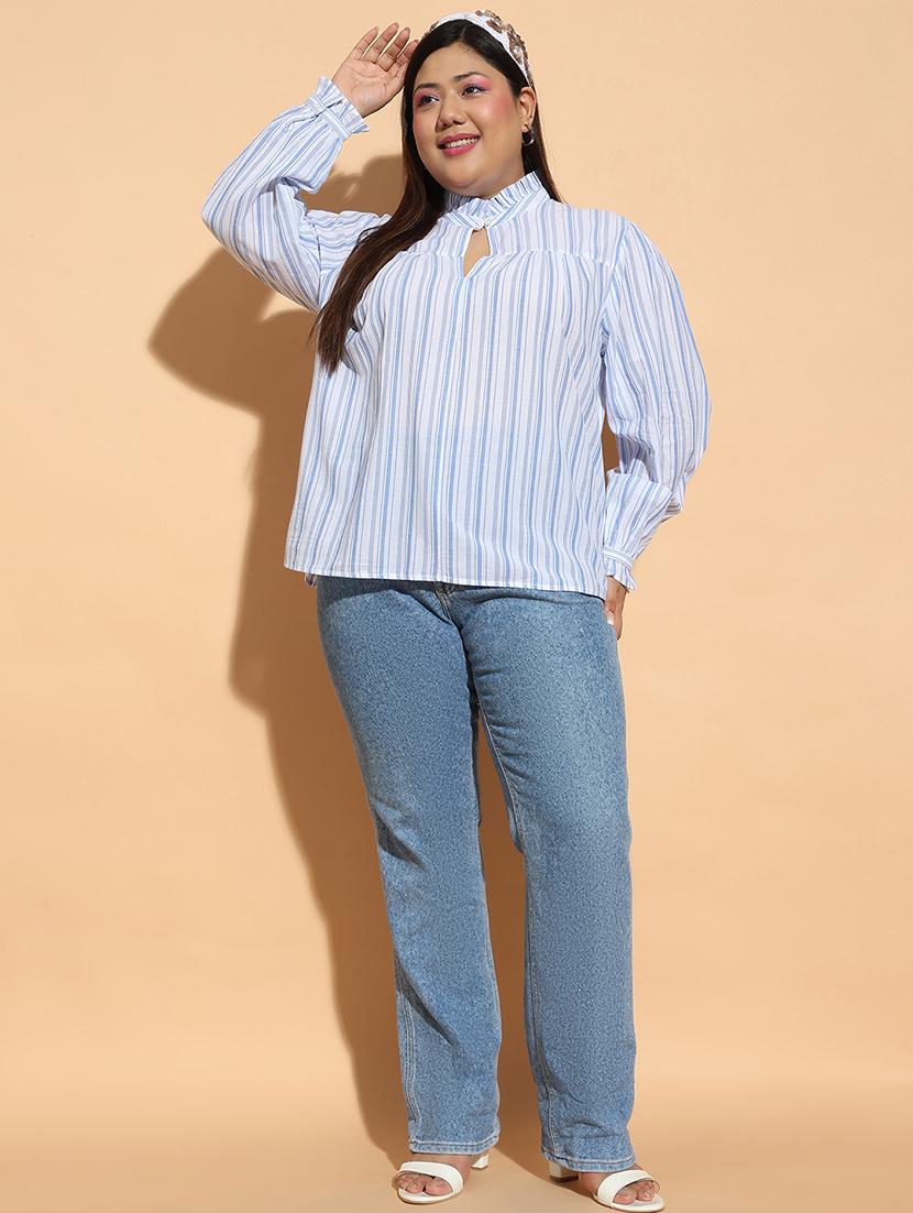 women striped printed longs sleeves plus size top - 21585023 - Standard Image - 3