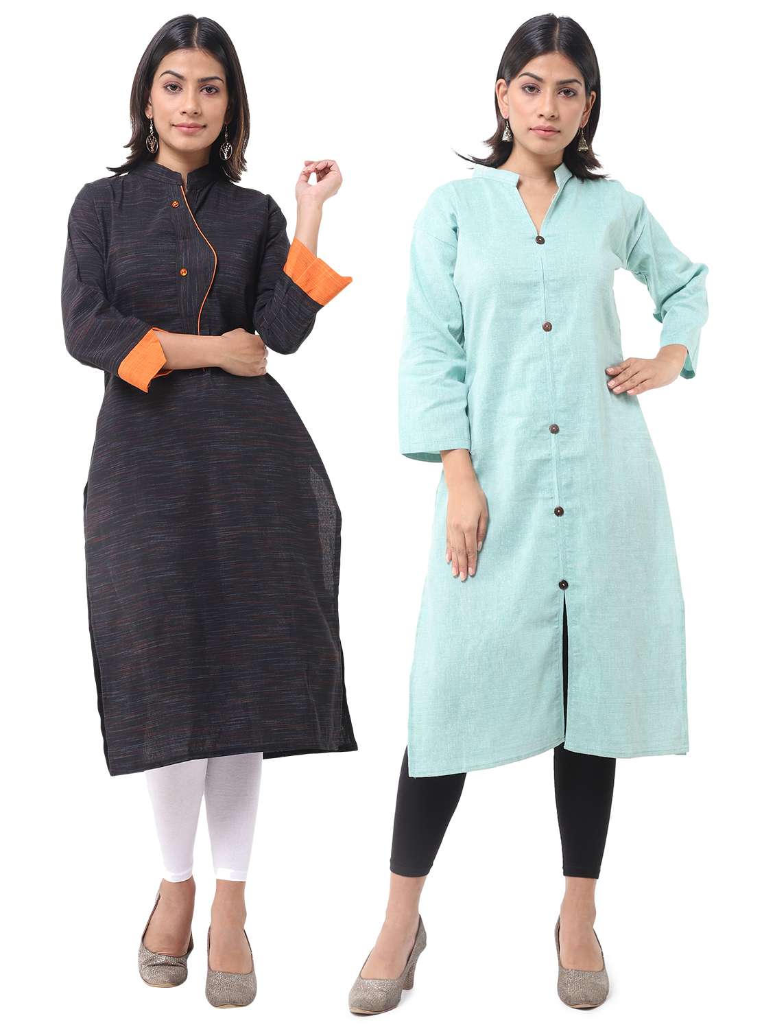 women pack of 2 solid straight kurta