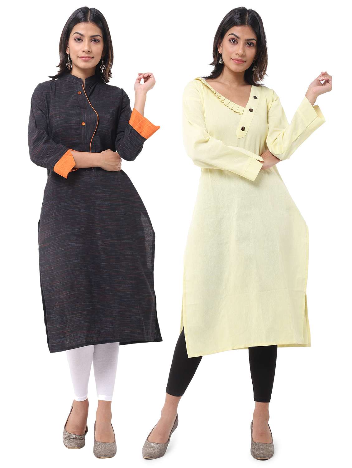 women pack of 2 solid straight kurta