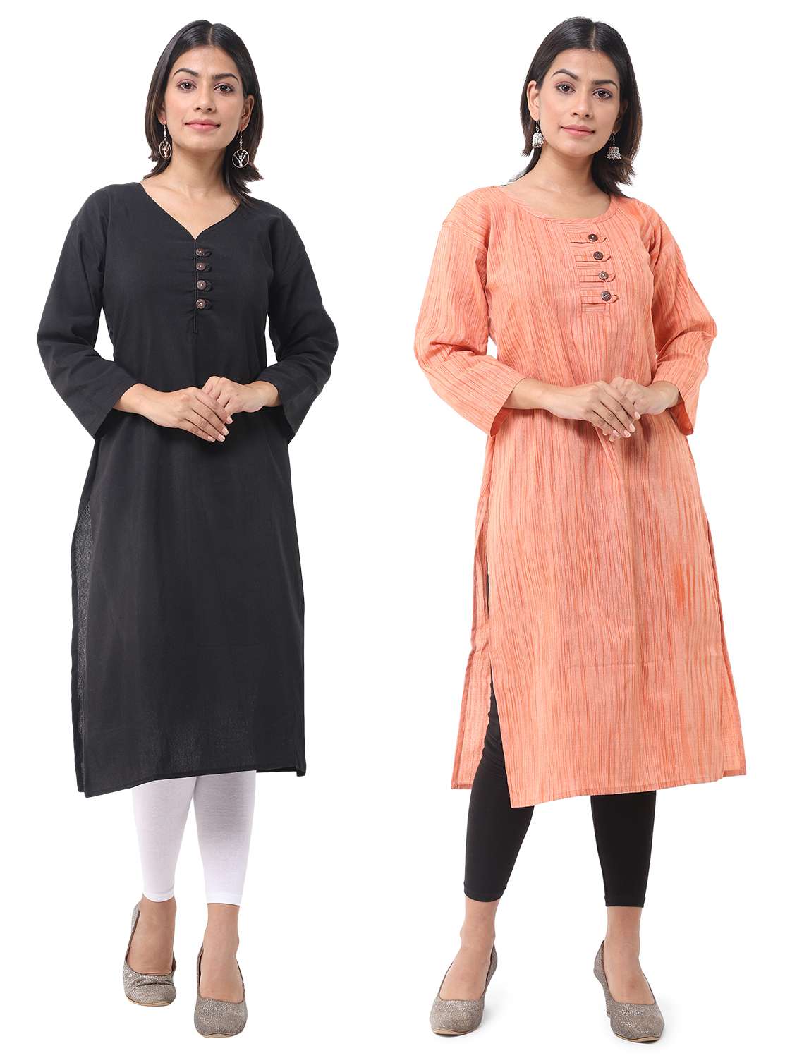 women pack of 2 solid straight kurta