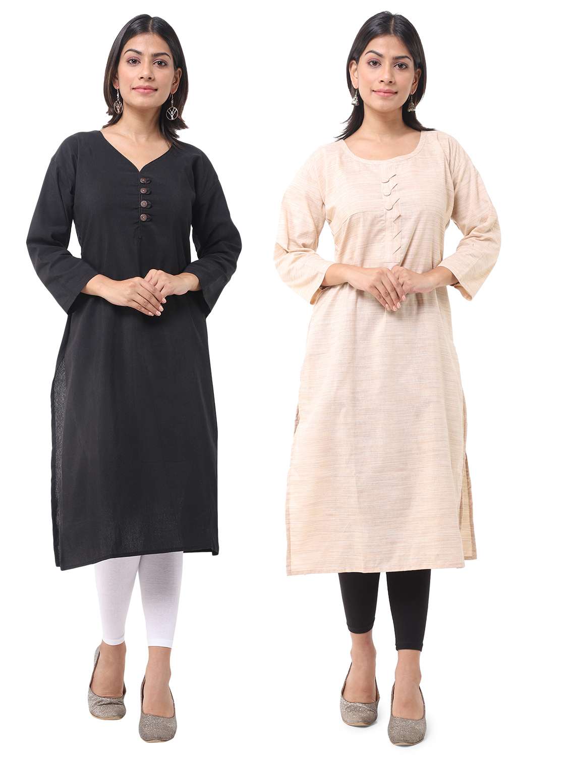 women pack of 2 solid straight kurta