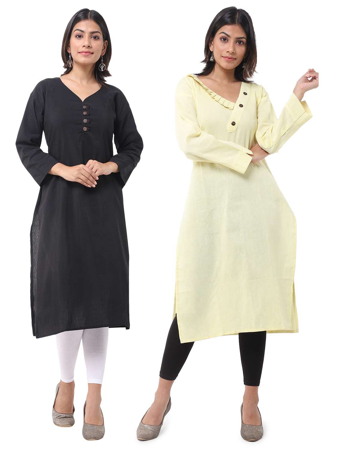women pack of 2 solid straight kurta