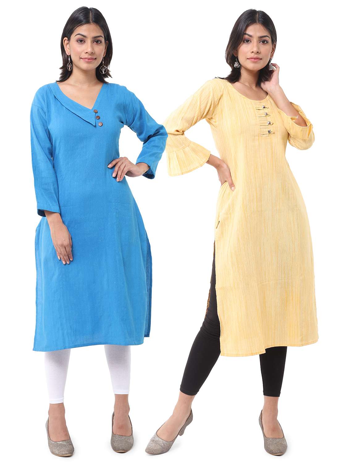 women pack of 2 solid straight kurta