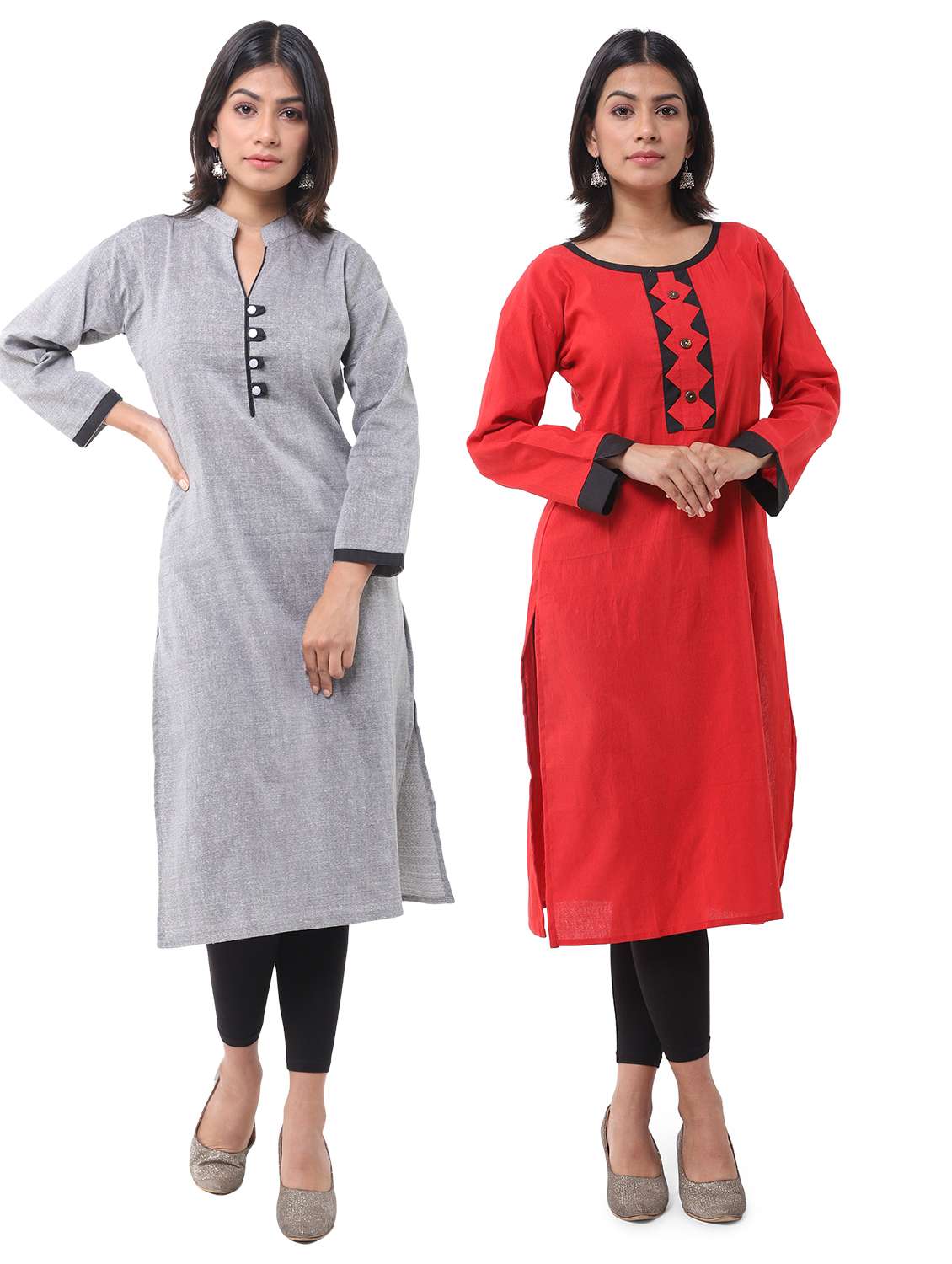 women pack of 2 solid straight kurta combo