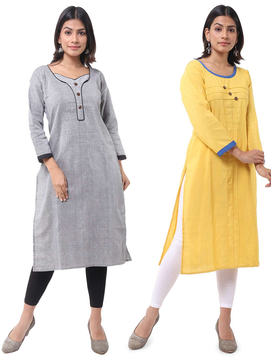 women pack of 2 solid straight kurta combo