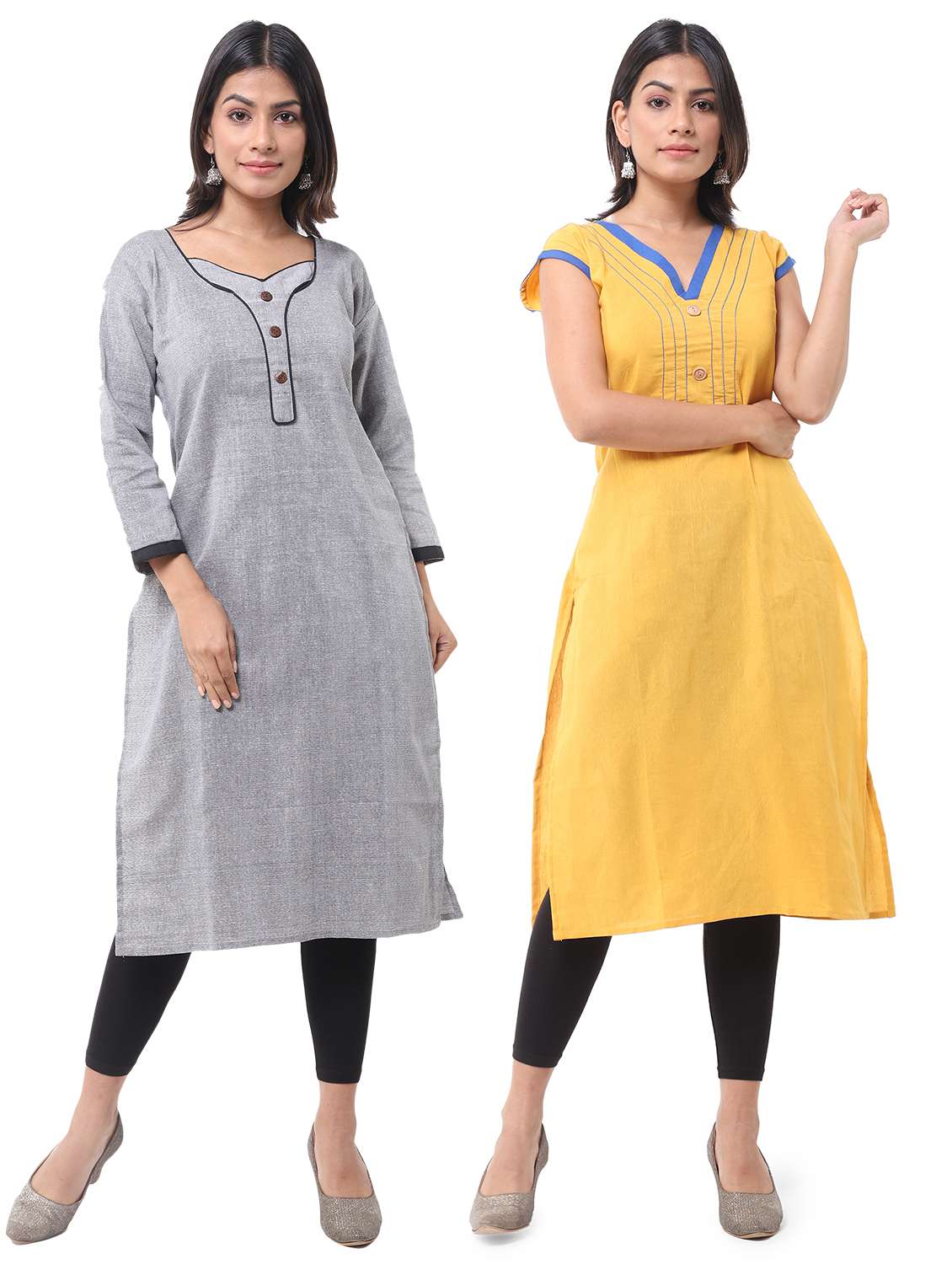 women pack of 2 solid straight kurta combo