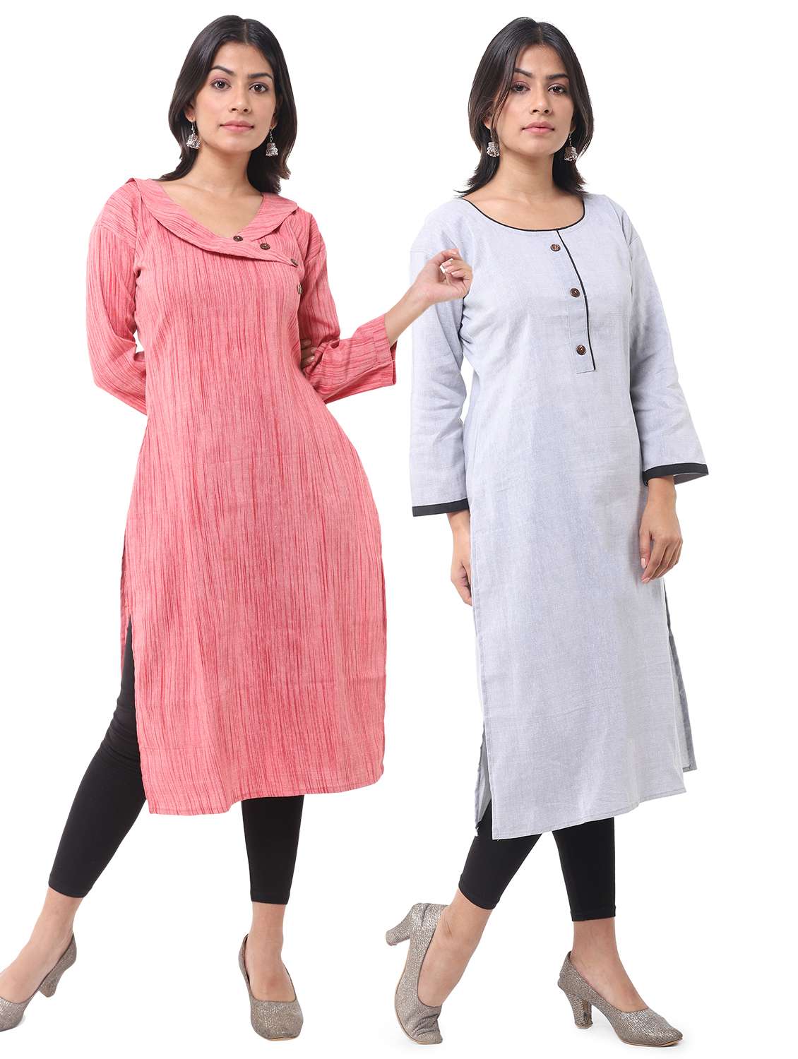 women pack of 2 solid straight kurta combo