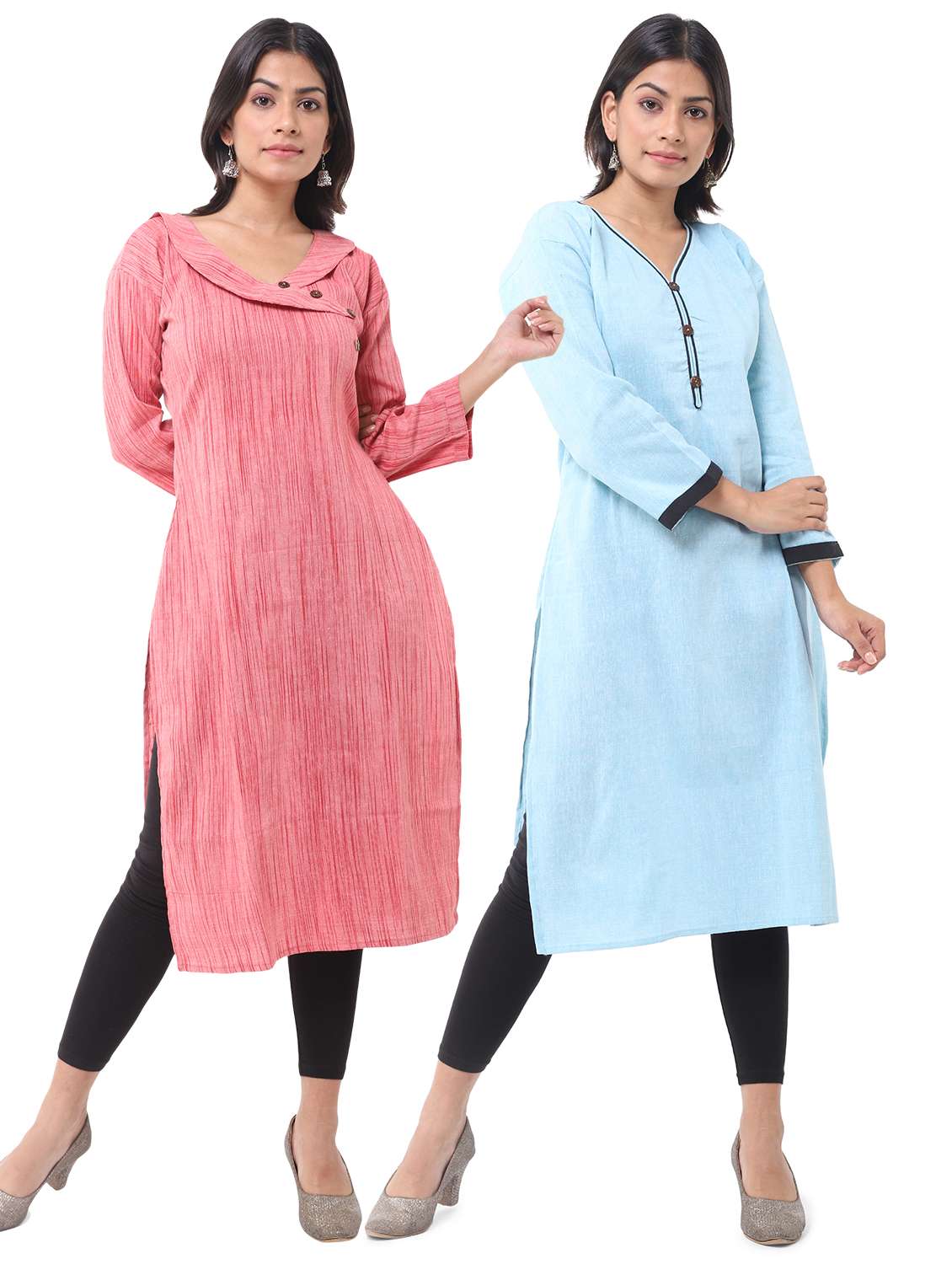  women pack of 2 solid straight kurta combo