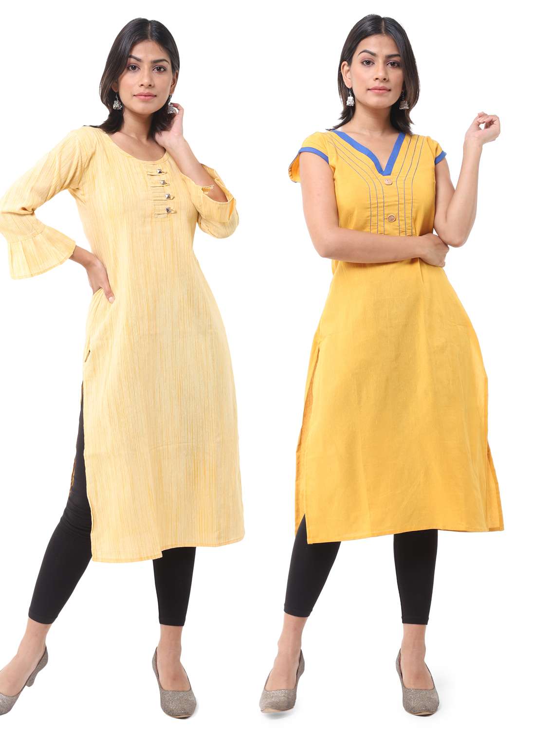  women pack of 2 solid straight kurta combo
