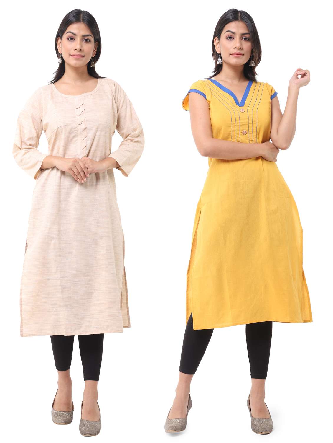  women pack of 2 solid straight kurta combo