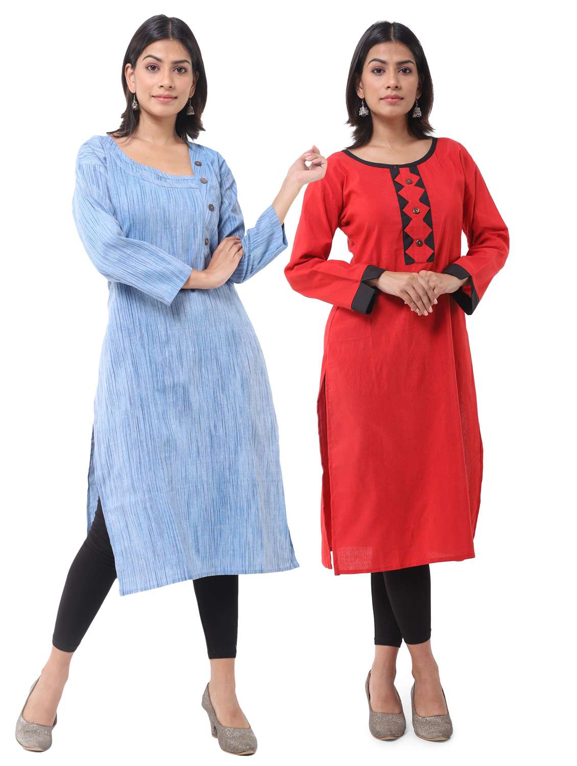  women pack of 2 solid straight kurta combo