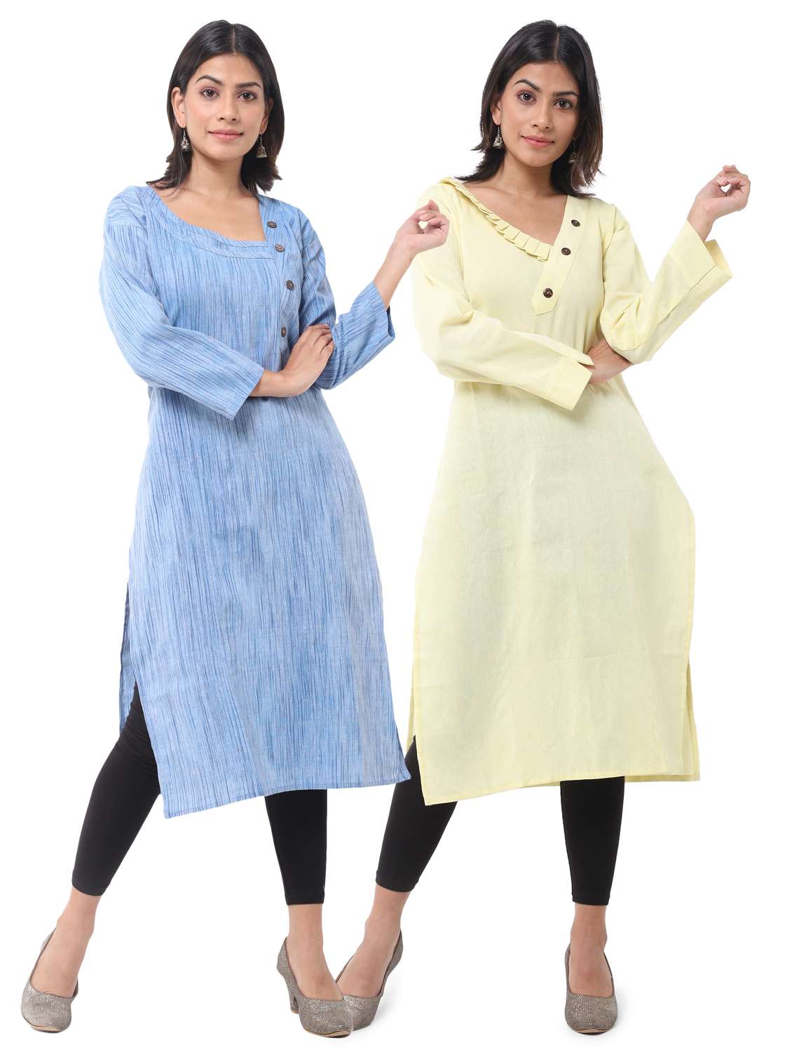 women pack of 2 solid straight kurta combo