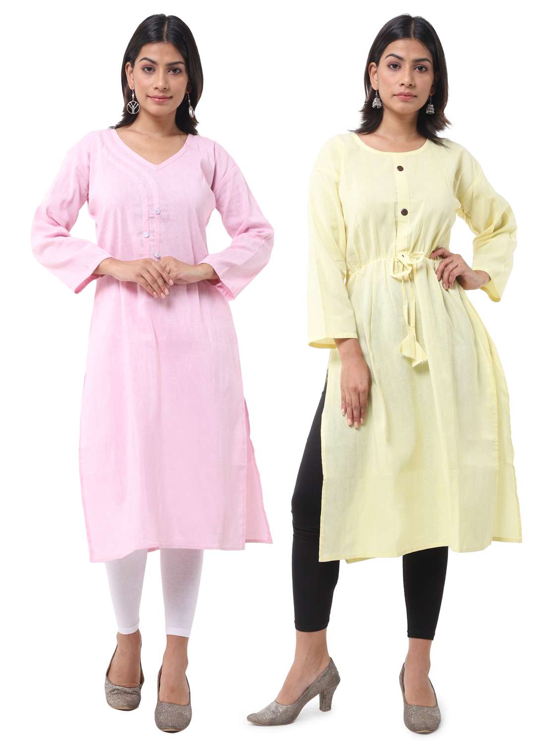 women pack of 2 solid a-line kurta