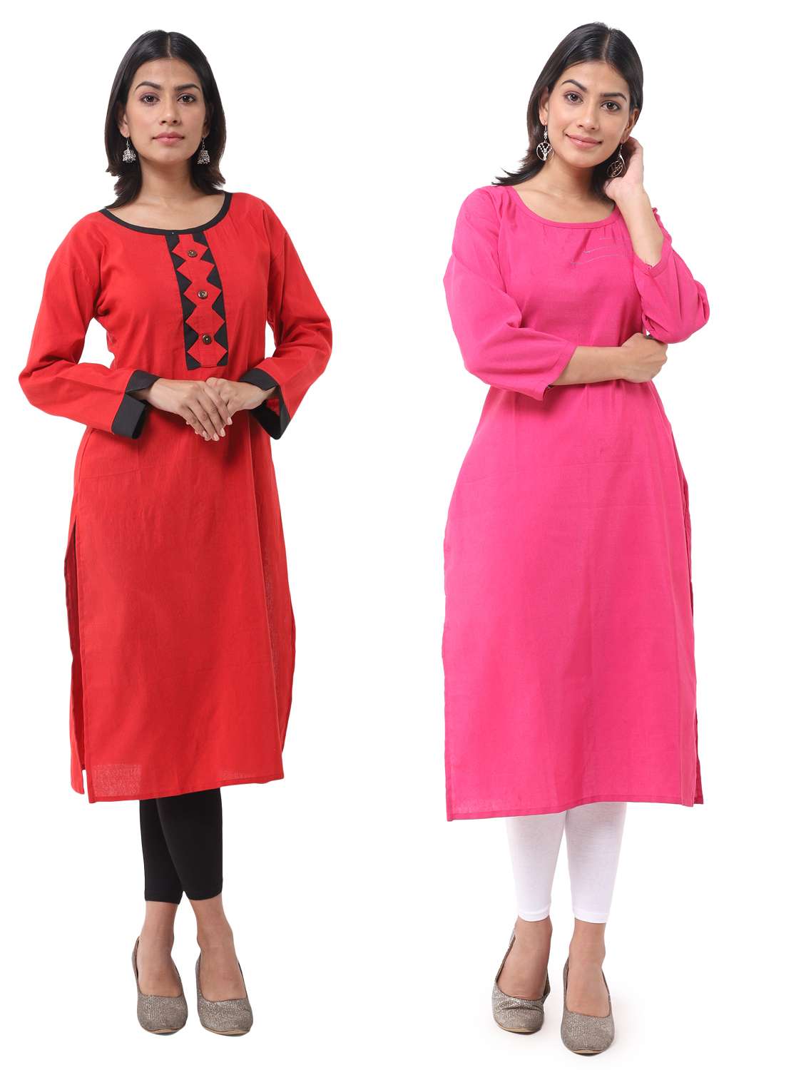 women pack of 2 solid straight kurta