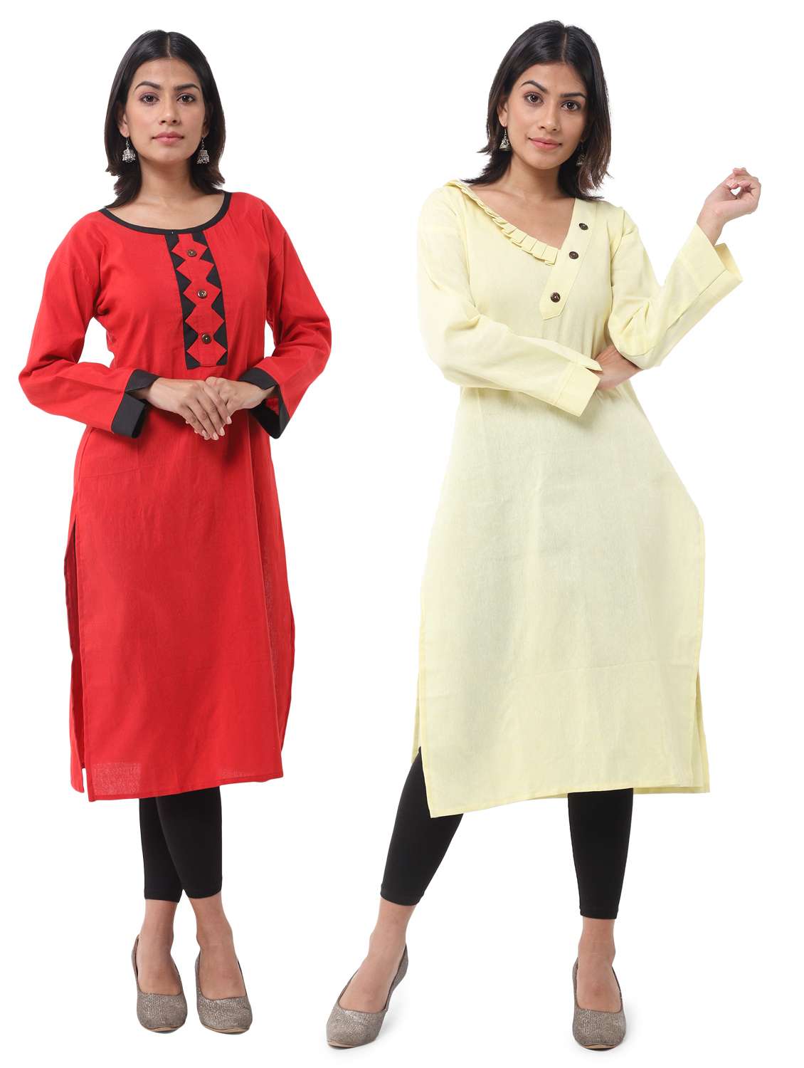 women pack of 2 solid straight kurta