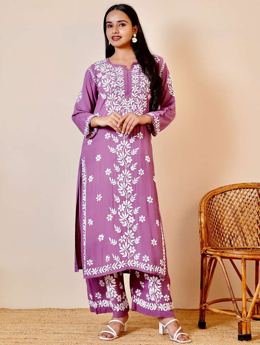 women chikankari kurta palazzo set  - 21585400 -  Zoom Image - 0