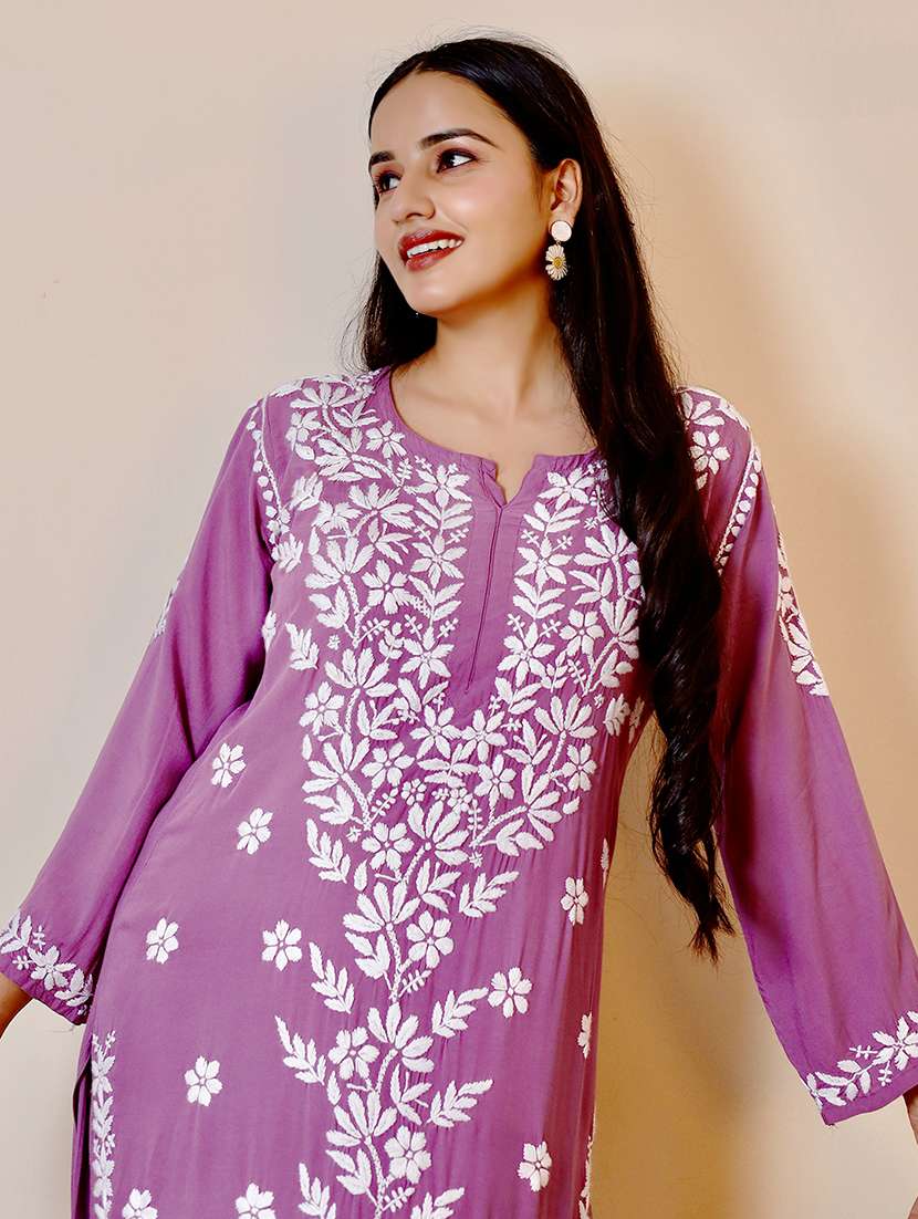 women chikankari kurta palazzo set - 21585400 - Standard Image - 3