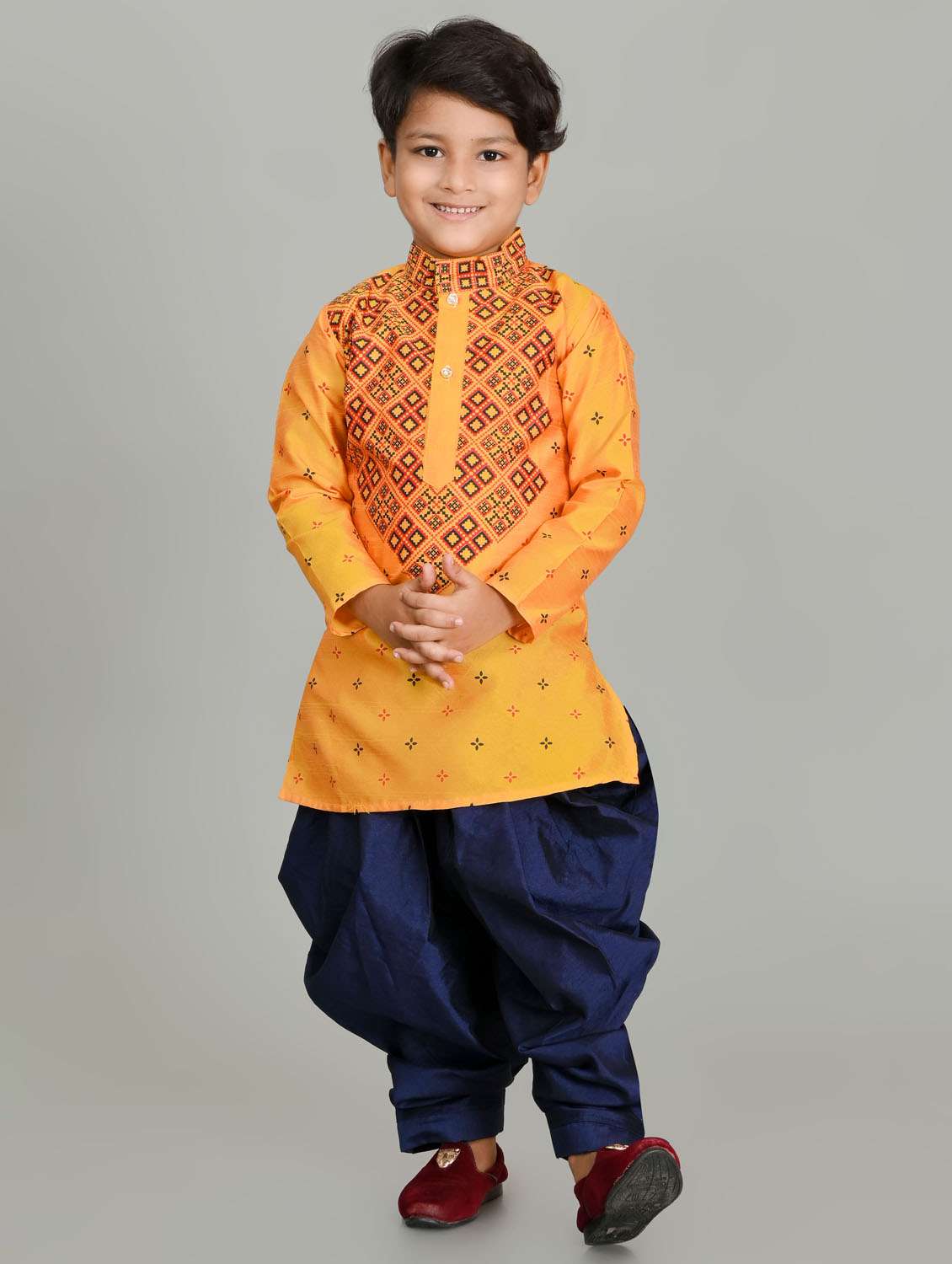 boys printed mandarin neck kurta salwar set