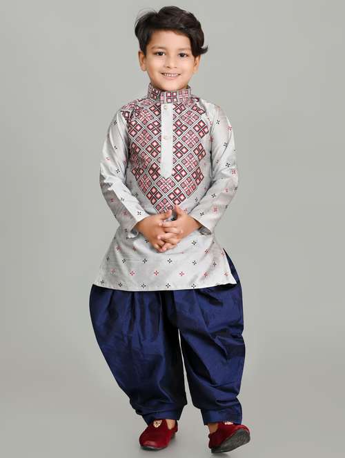 boys printed mandarin neck kurta salwar set - 21585421 -  Standard Image - 0