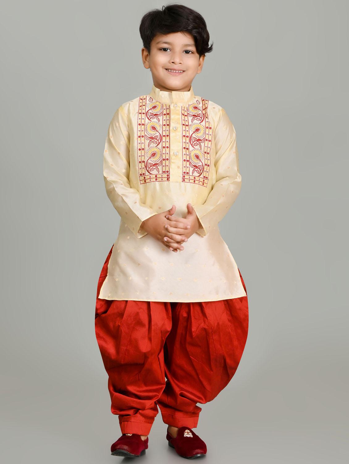 boys embroidered mandarin neck kurta salwar set - 21585441 -  Zoom Image - 0