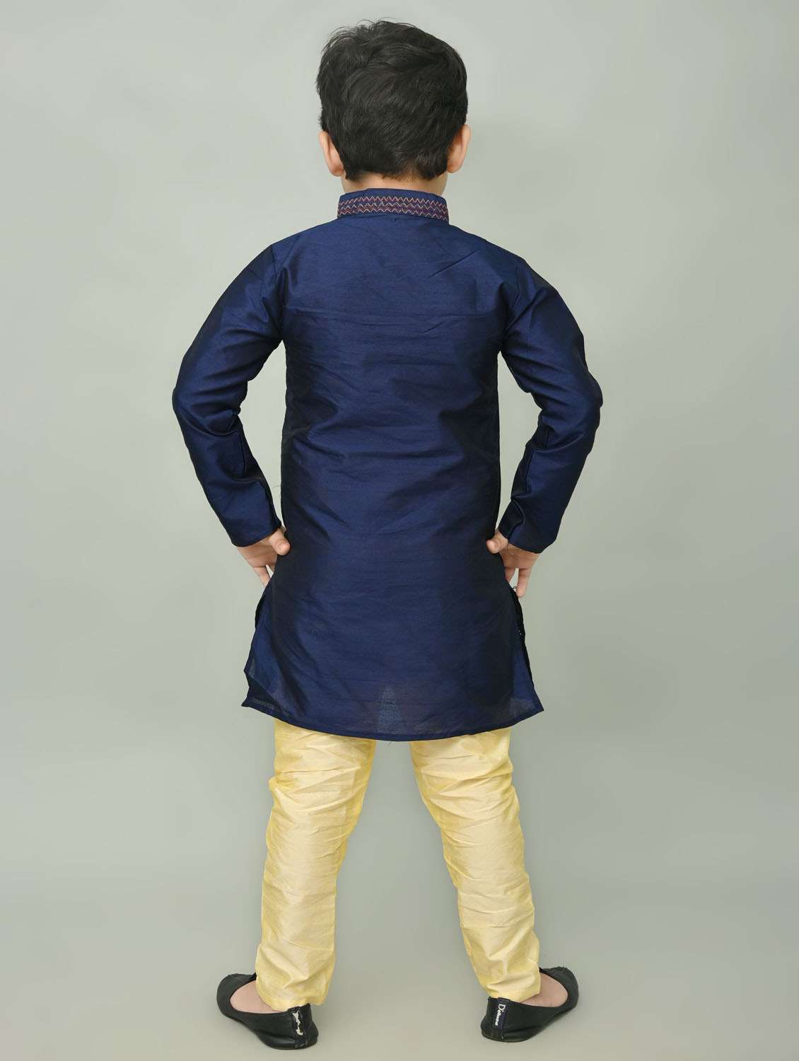 boys embroidered mandarin neck kurta pyjama set - 21585449 -  Standard Image - 3