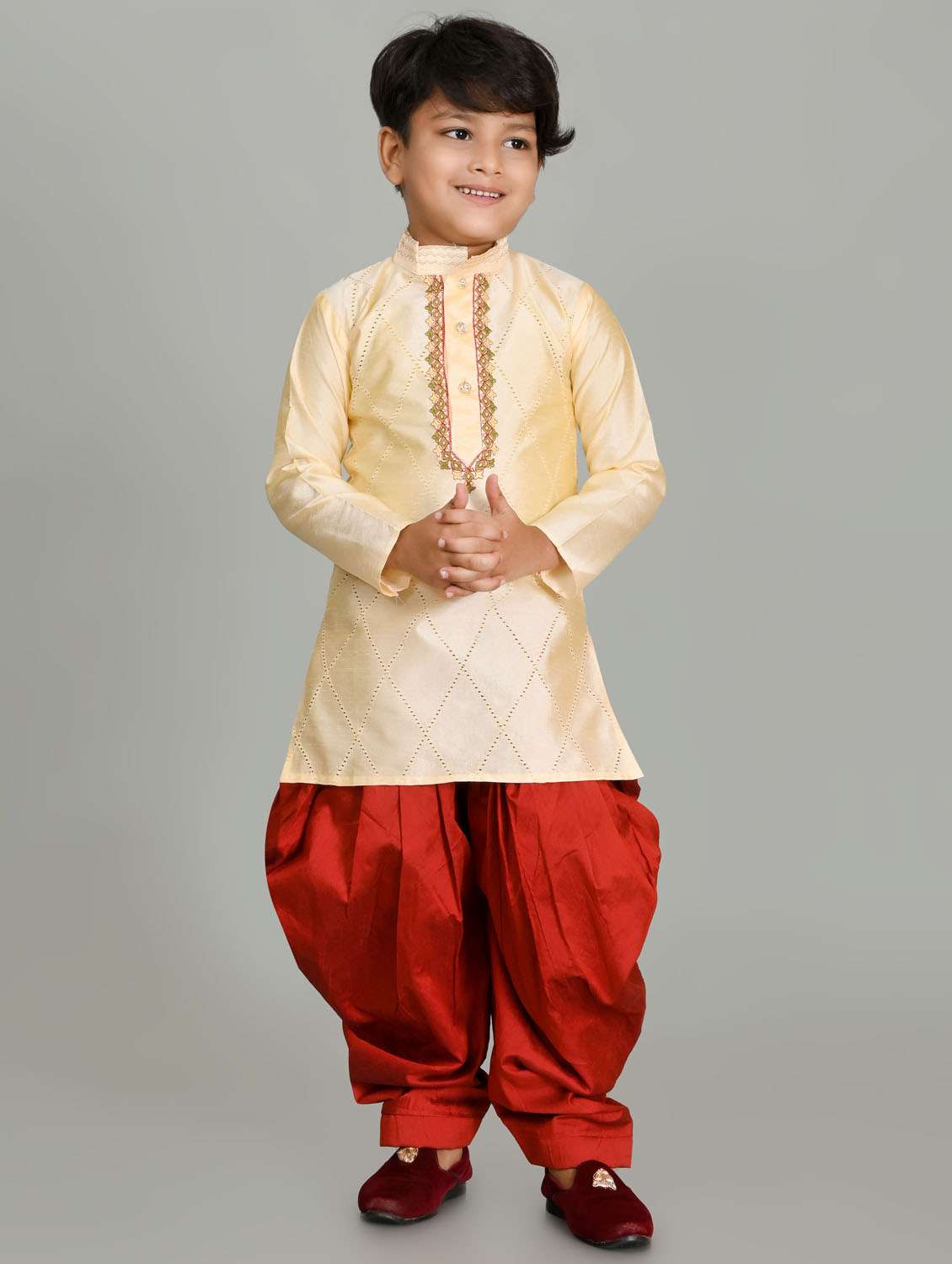 boys embroidered mandarin neck kurta salwar set