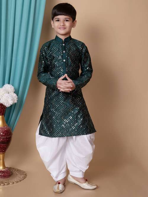 boys embroidered long sleeves dhoti kurta set