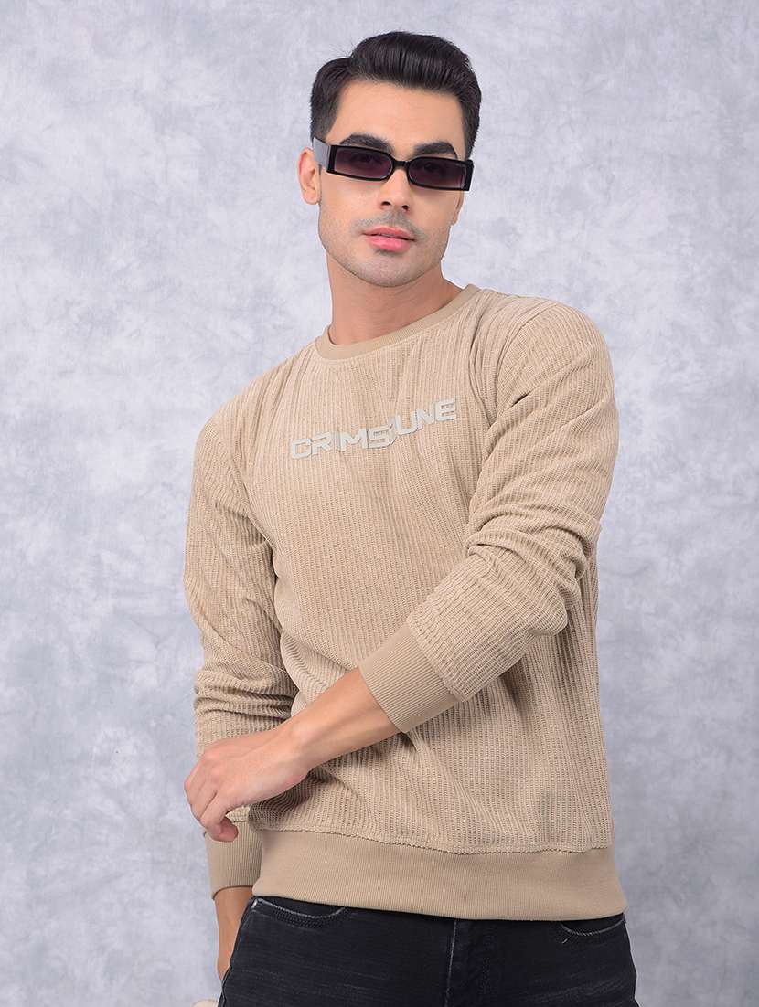 men beige chest print sweatshirt