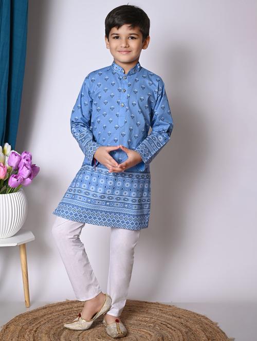 boys printed long sleeves kurta set - 21585565 -  Standard Image - 0