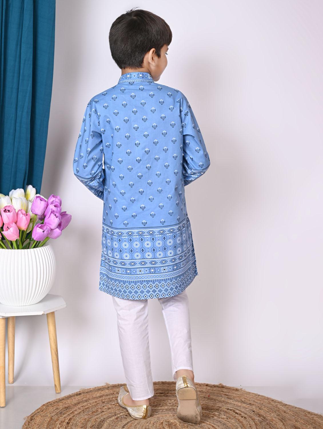 boys printed long sleeves kurta set - 21585565 - Standard Image - 3