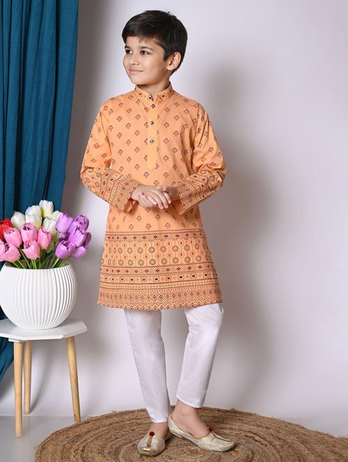 boys printed long sleeves kurta set - 21585566 -  Standard Image - 0