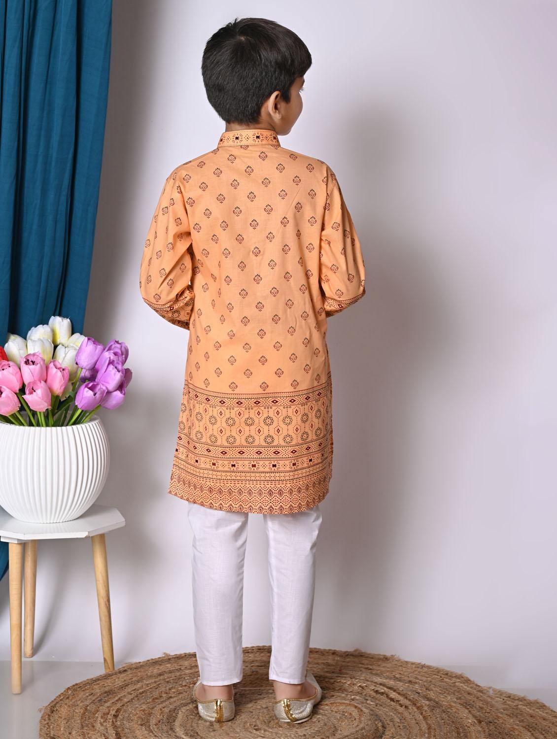 boys printed long sleeves kurta set - 21585566 - Standard Image - 3