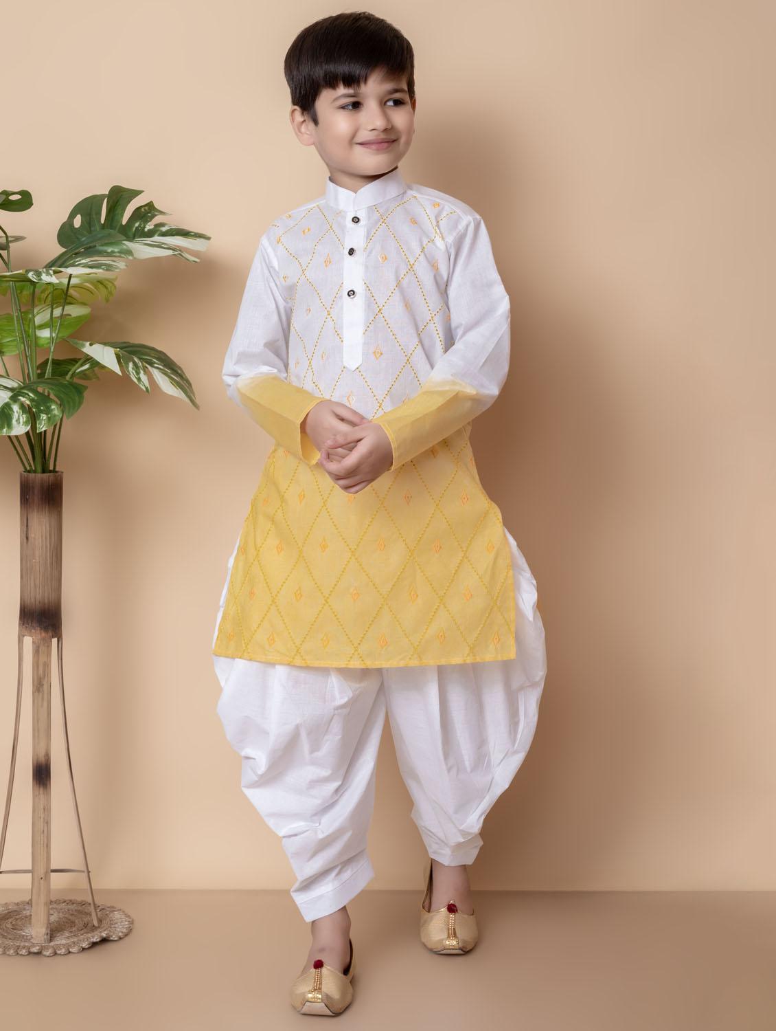 boys embroidered long sleeves dhoti kurta set